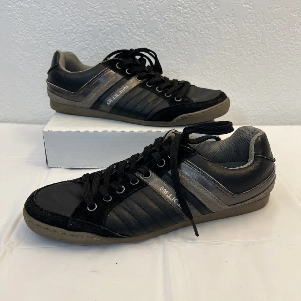 Steve Madden Mens Evrclear Leather Fashion Sneaker Shoe Sz 10 Black Gray Lace Up